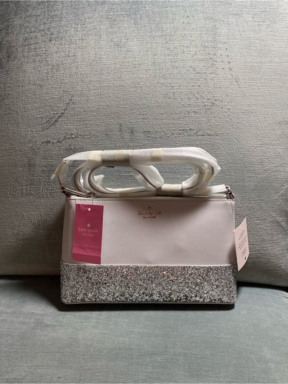 kate spade New York Flash NWT Glitter Crossbody in gray and silver,Still Wrapper
